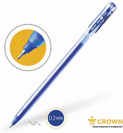 Ручка гелевая CROWN "Multi Jell", СИНЯЯ, узел 0,4 мм, линия письма 0,2 мм, MTJ-500