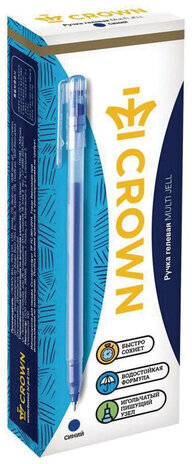 Ручка гелевая CROWN "Multi Jell", СИНЯЯ, узел 0,4 мм, линия письма 0,2 мм, MTJ-500