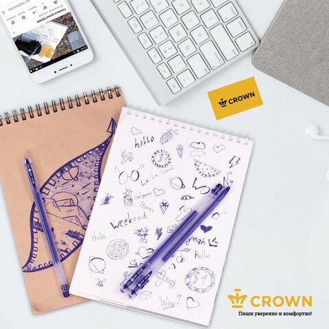 Ручка гелевая CROWN "Multi Jell", СИНЯЯ, узел 0,4 мм, линия письма 0,2 мм, MTJ-500