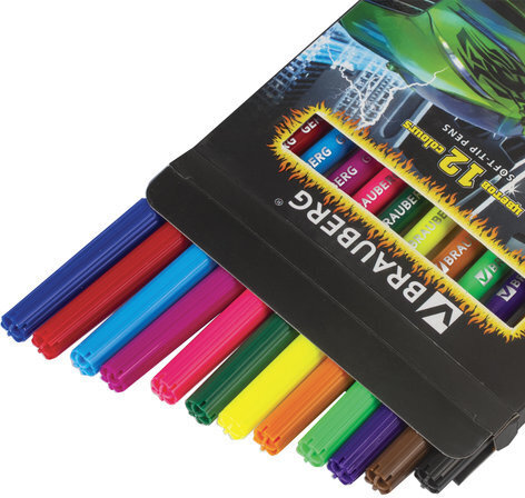 Фломастеры BRAUBERG "InstaRacing", 12 цветов, вентилируемый колпачок, карт. упаковка, выборочный лак, увел. срок службы, 150548