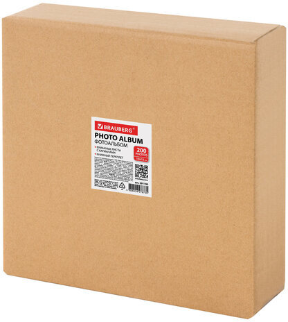 Фотоальбом BRAUBERG на 200 фото 10х15 см, под кожу, бумажные страницы, бокс, красный, 391193