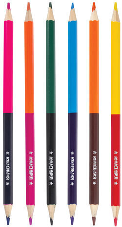 Карандаши двусторонние ЮНЛАНДИЯ "ГЛЯДЕЛКИ", 6 штук, 12 цветов, заточенные, европодвес, 181372