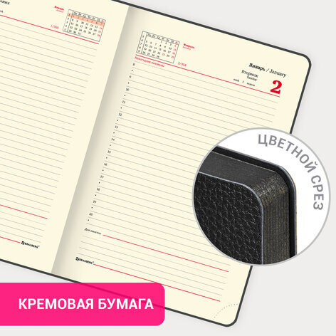 Ежедневник датированный 2024 А5 138x213 мм BRAUBERG "Stylish", под кожу, черный, 114889