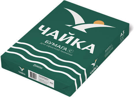 Бумага офисная БОЛЬШОГО ФОРМАТА (297х420), А3, 80 г/м2, 500 л., марка С, ЧАЙКА, Россия, 143% (CIE)