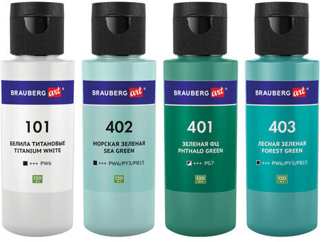 Краски акриловые для техники "Флюид Арт" (POURING PAINT), 4 цвета по 120 мл, Морские тона, BRAUBERG ART, 192240