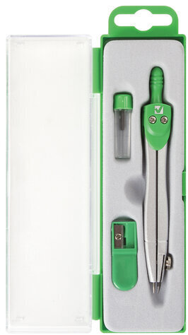 Готовальня BRAUBERG "Klasse", 3 предмета: циркуль 115 мм, грифель, точилка, пенал с подвесом, 210328