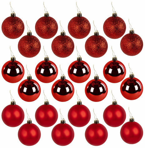 Шары ёлочные 24 шт., 6 см, "Trio", пластик, КРАСНЫЕ (глянец, матовый, глиттер), ЗОЛОТАЯ СКАЗКА, 592162