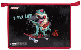 Папка для тетрадей ПИФАГОР А4, 1 отделение, картон/пластик, на молнии, &quot;T-Rex Life&quot;, 271439