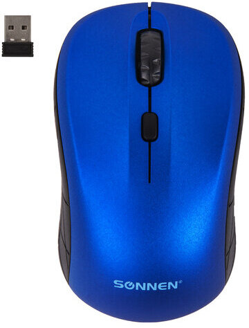 Мышь беспроводная SONNEN V-111, USB, 800/1200/1600 dpi, 4 кнопки, оптическая, синяя, 513519