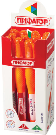 Ручка-корректор ПИФАГОР, 6 мл, металлический наконечник, 227145