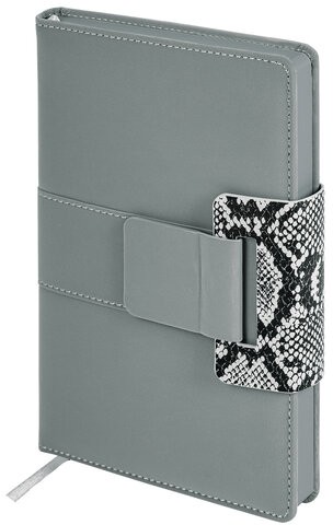 Ежедневник недатированный А5 138х213 мм, BRAUBERG "Safari", под кожу, магнит, 160 л., Snake, серый, 116594