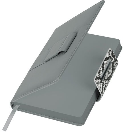 Ежедневник недатированный А5 138х213 мм, BRAUBERG "Safari", под кожу, магнит, 160 л., Snake, серый, 116594