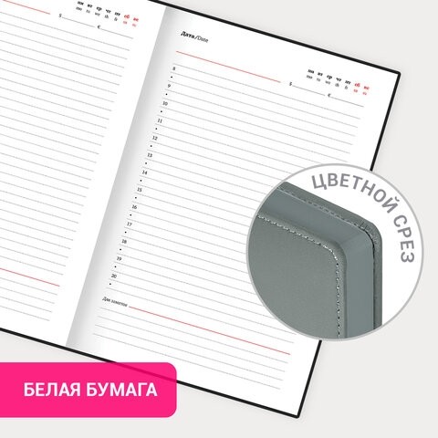 Ежедневник недатированный А5 138х213 мм, BRAUBERG "Safari", под кожу, магнит, 160 л., Snake, серый, 116594