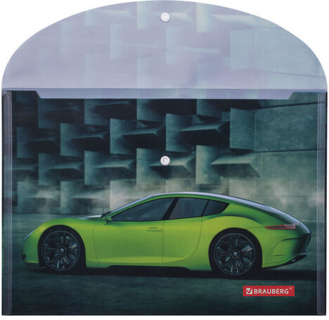 Папка-конверт с кнопкой BRAUBERG "SPORT CAR", А4, 160 мкм, до 100 листов, цветная печать, 228043