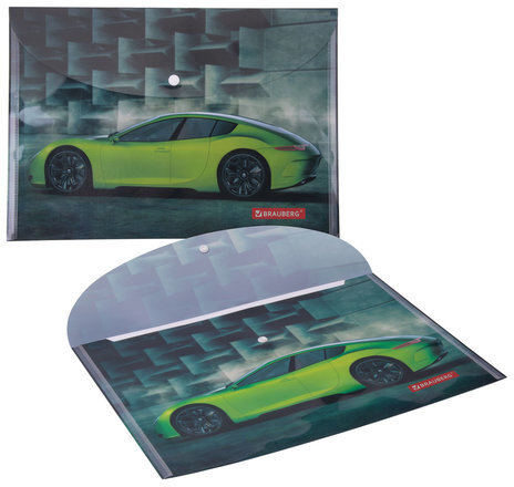 Папка-конверт с кнопкой BRAUBERG "SPORT CAR", А4, 160 мкм, до 100 листов, цветная печать, 228043