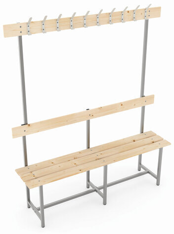 Скамья с вешалкой, спинкой "СВТ 5", 1765х1500х395 мм, 10 крючков, каркас металлический серый, сиденье дерево