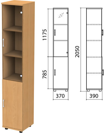 Шкаф закрытый со стеклом "Монолит", 370х390х2050 мм, цвет бук бавария (КОМПЛЕКТ)
