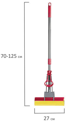 Швабра самоотжимная, роликовый двойной отжим, насадка PVA 27 см, телескопический черенок 125 см, LAIMA, 603597