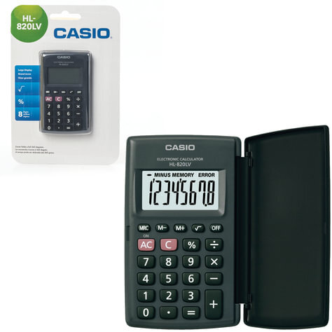 Калькулятор карманный CASIO HL-820LV-BK-S (104х63х7,4 мм) 8 разрядов, питание от батареи, черный, блистер, HL-820LV-BK-S-G