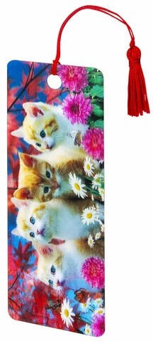 Закладка для книг 3D, BRAUBERG, объемная, "Котята", с декоративным шнурком-завязкой, 125762
