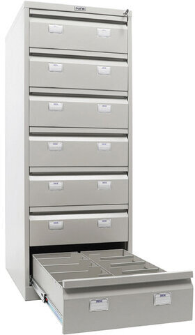 Шкаф картотечный ПРАКТИК "AFC-07", 1327х515х631мм, 7 ящиков под формат А5 (210х149 мм), формат папок Foolscap или A4 (БЕЗ ПАПОК)