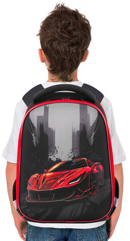 Ранец BRAUBERG KIDS START, 1 отделение, 2 кармана, "Red car", 35х26х13 см, 272091