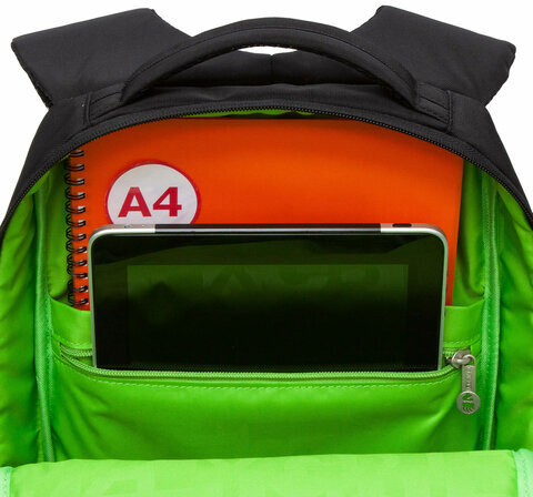 Рюкзак GRIZZLY школьный, анатомическая спинка, 2 отделения, для мальчиков, STREET, салатовый, 39х26х19 см, RB-456-6/1