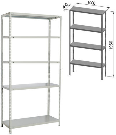 Стеллаж металлический BRABIX "MS KD-195/30-5", 1950х1000х300 мм, 5 полок, сборная стойка, 291118, S240BR243502