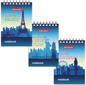 Блокнот МАЛЫЙ ФОРМАТ (75х105 мм) А7, 40 л., гребень, картон, клетка, BRAUBERG, "Города", 129856