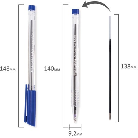 Ручка шариковая масляная BRAUBERG "Marine Classic", СИНЯЯ, трехгранная, корпус прозрачный, узел 0,7 мм, линия письма 0,5 мм, 141707