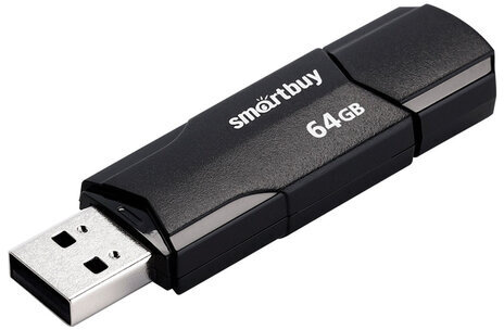 Флеш-диск 64 GB SMARTBUY Clue, USB 2.0, черный, SB64GBCLU-K