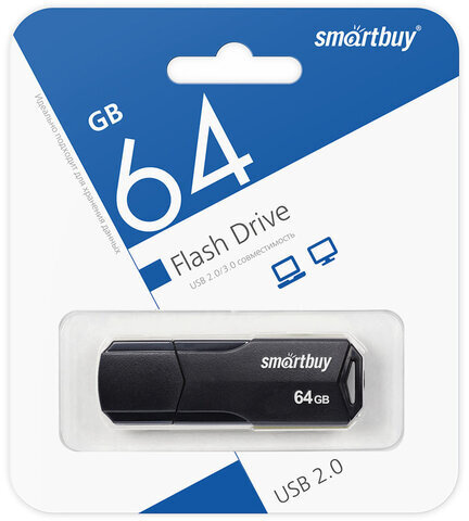 Флеш-диск 64 GB SMARTBUY Clue, USB 2.0, черный, SB64GBCLU-K