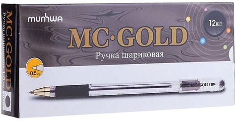 Ручка шариковая масляная с грипом MUNHWA "MC Gold", ЧЕРНАЯ, корпус прозрачный, узел 0,5 мм, линия письма 0,3 мм, BMC-01