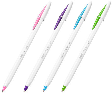 Ручки шариковые BIC "Cristal Up Fun", НАБОР 4 ЦВЕТА (салатовый, розовый, фиолетовый, голубой), узел 1 мм, линия 0,32 мм, блистер, 949870