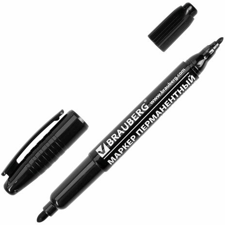 Маркер перманентный (нестираемый) BRAUBERG двусторонний, ЧЕРНЫЙ, круглый наконечник, 2-4 мм, 150836