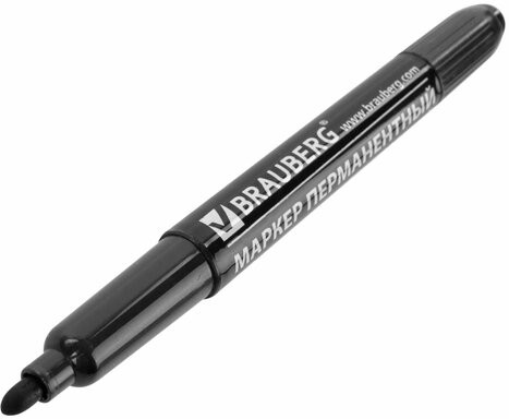 Маркер перманентный (нестираемый) BRAUBERG двусторонний, ЧЕРНЫЙ, круглый наконечник, 2-4 мм, 150836