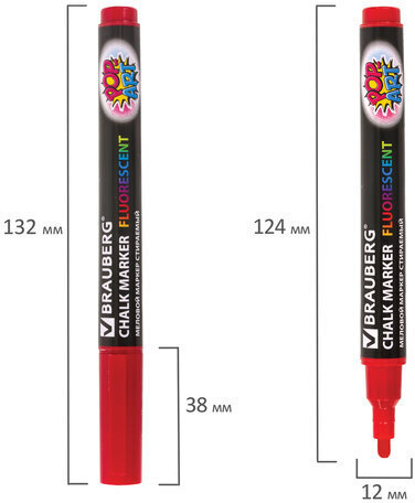 Маркер меловой "POP-ART" КРАСНЫЙ, 3,5 мм, стираемый, для гладких поверхностей, BRAUBERG, 151521