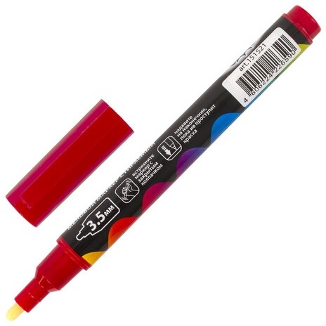 Маркер меловой "POP-ART" КРАСНЫЙ, 3,5 мм, стираемый, для гладких поверхностей, BRAUBERG, 151521