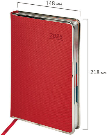 Ежедневник датированный 2025 А5 148х218 мм GALANT "Infinity Silver", под кожу, красный, 115722