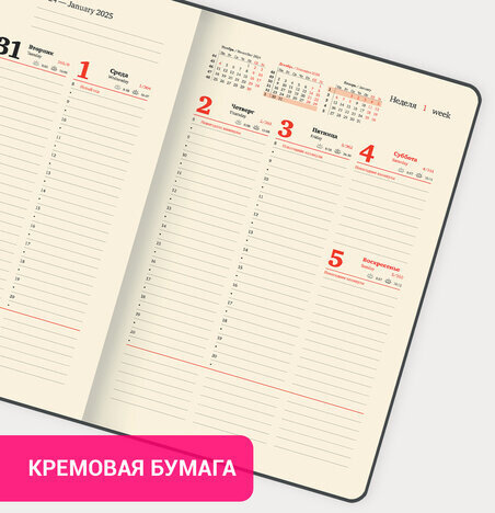 Еженедельник датированный 2025, 210х297 мм, А4, BRAUBERG "Imperial", под кожу, коричневый, 115943