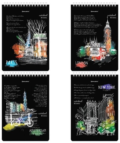 Блокнот А5 (146х206 мм), 80 л., гребень, картон, жесткая подложка, клетка, BRAUBERG, "City", 114379