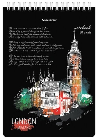 Блокнот А5 (146х206 мм), 80 л., гребень, картон, жесткая подложка, клетка, BRAUBERG, "City", 114379