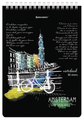 Блокнот А5 (146х206 мм), 80 л., гребень, картон, жесткая подложка, клетка, BRAUBERG, "City", 114379