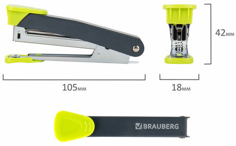 Степлер №10 металлический BRAUBERG "UNIVERSAL GT", до 16 листов, с антистеплером, зеленый, 272752
