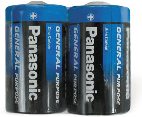 Батарейки КОМПЛЕКТ 2шт., PANASONIC D R20 (373), солевые, в пленке, 1.5 В