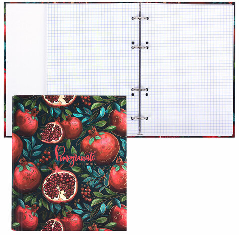 Тетрадь на кольцах А5 175х215 мм, 120 листов, твердый картон, фольга, клетка, BRAUBERG, "Pomegranate", 404720