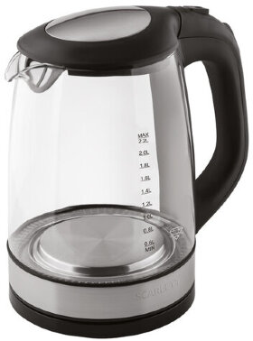 Чайник SCARLETT SC-EK27G19, 2,2 л, 2200 Вт, закрытый нагревательный элемент, стекло, черный