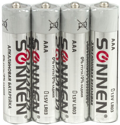 Батарейки КОМПЛЕКТ 24 шт, SONNEN Alkaline, ААА (LR03, 24А), алкалиновые, мизинчиковые, короб, 455096