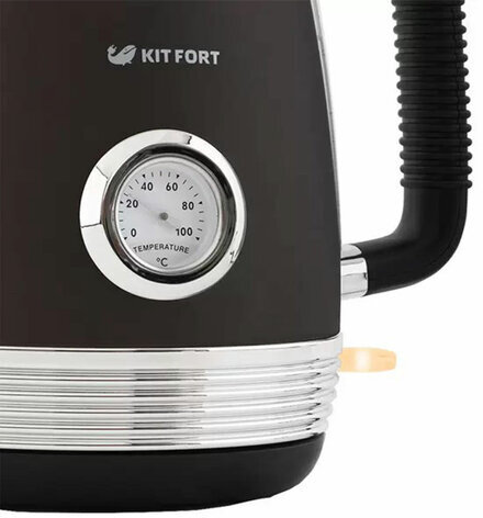Чайник KITFORT КТ-633-1, 1,7 л, 2200 Вт, закрытый нагревательный элемент, термометр, пластик/металл, графит