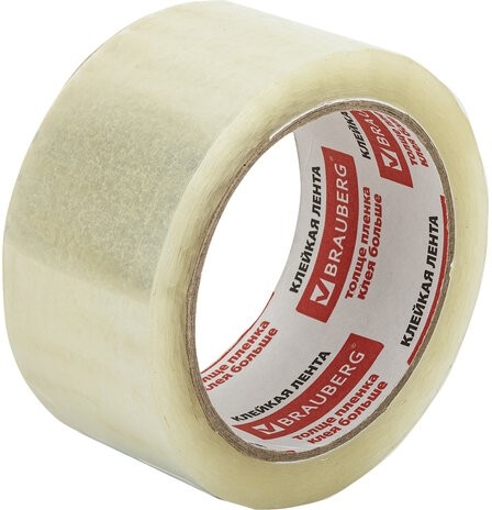 Клейкая лента упаковочная 48 мм х 66 м, прозрачная, толщина 45 микрон, BRAUBERG, 221108